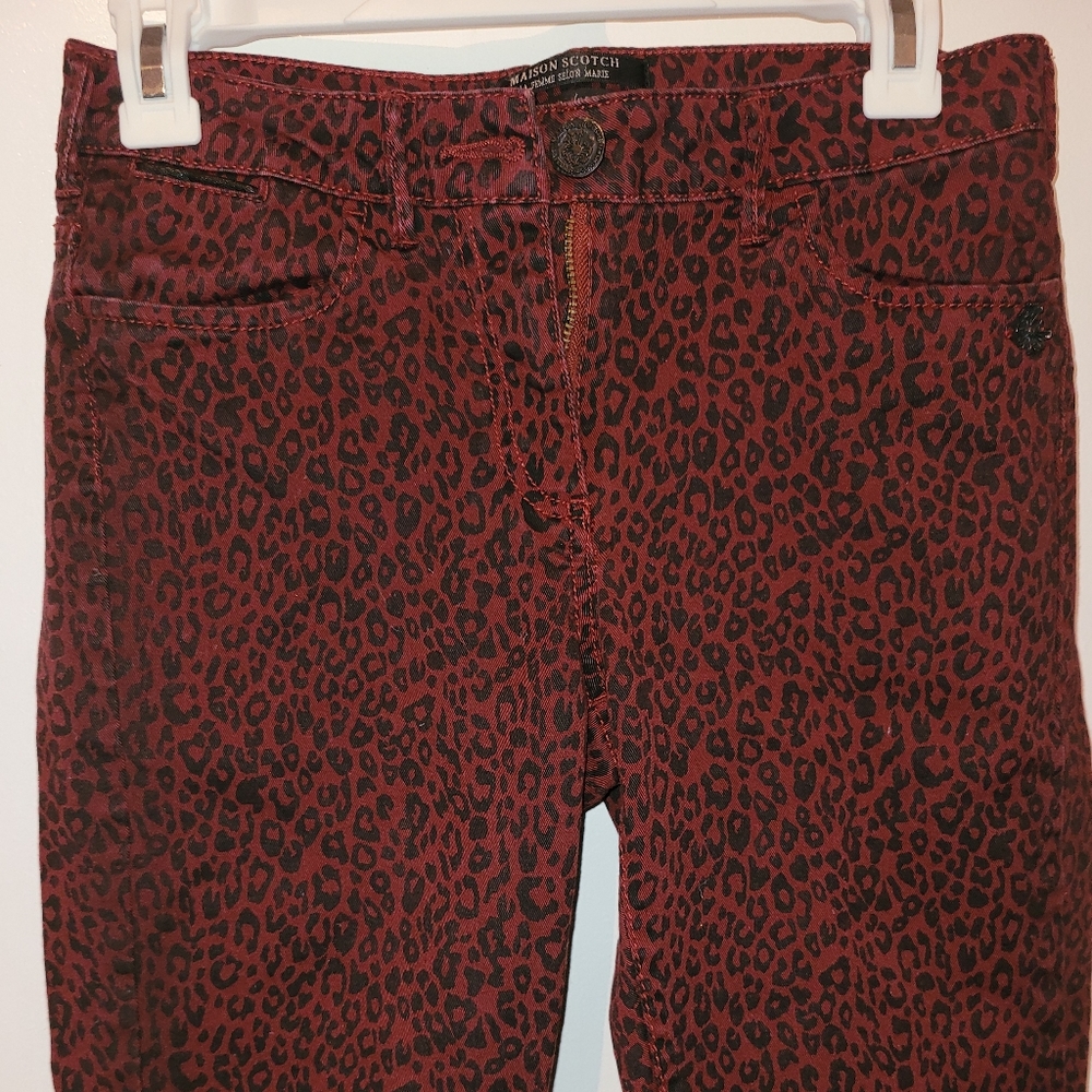 Red leopard print skinny jeans